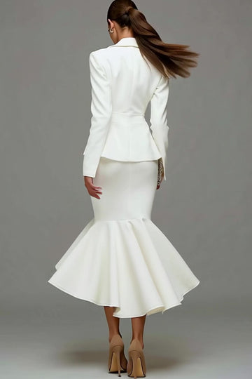 Syrenka Ivory Peak Lapel Midi Sukienka Robocza